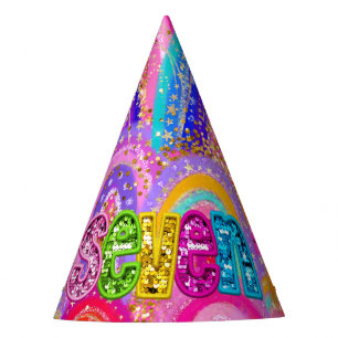 Lindo sombrero de papel de lentejuelas de arcoíris