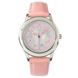 Lindo y caprichoso reloj de unicornio rosa