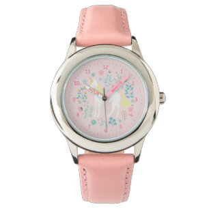 Lindo y caprichoso reloj de unicornio rosa
