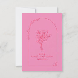 Line Art Bouquet Arch Pink Red Wedding RSVP