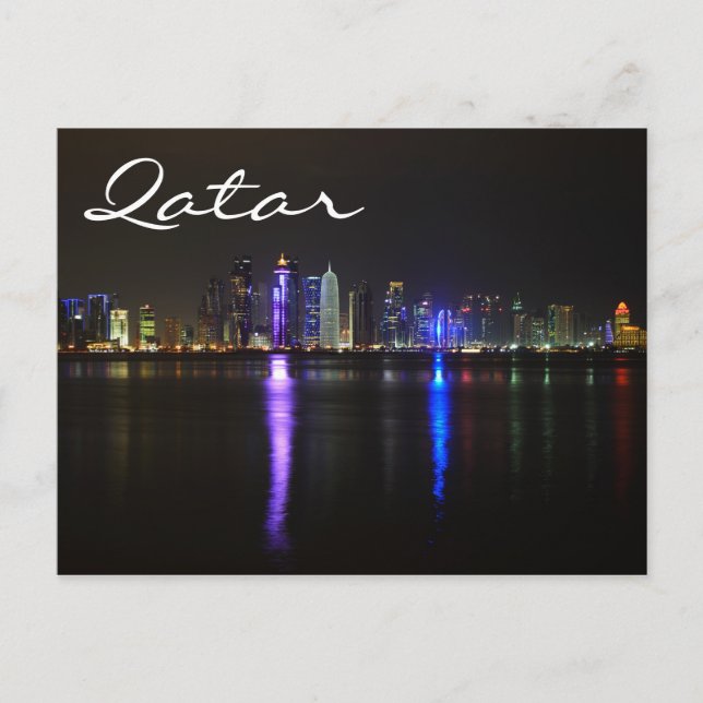 Línea aérea de Doha, Qatar en postal nocturna (Anverso)