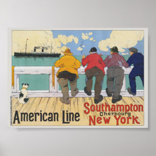 Línea Americana. Póster Vintage de Nueva York 1910