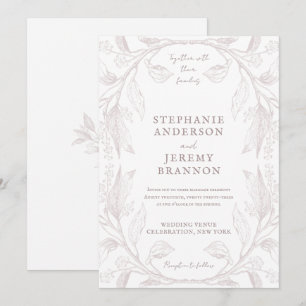 Línea botánica de marco de arte Invitación Rosa po