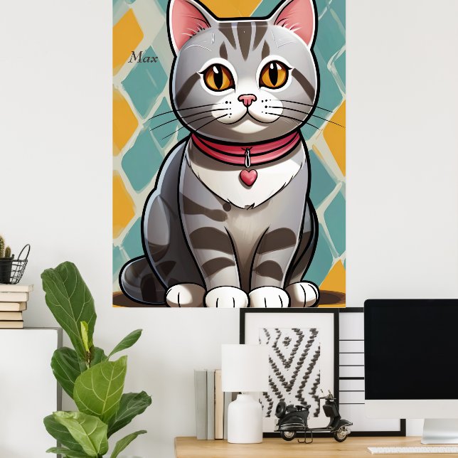 Línea de arte abstracta de gato de Shorthair estad (Oficina en casa)