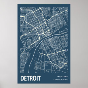Línea de arte azul de Detrogan Michigan City Map
