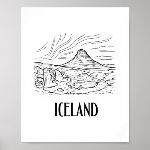 Línea de arte del dibujo de Aurora Boreal de Islan