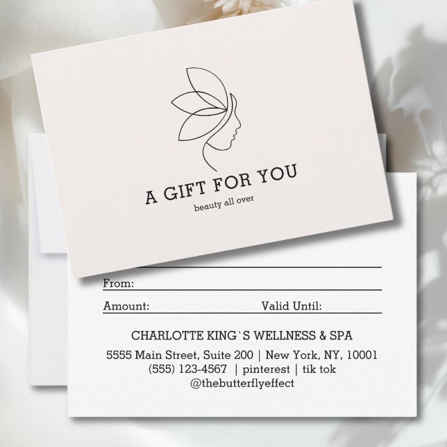 Línea de belleza de mujer arte beige certificado d (Woman Beauty Line Art Beige Gift Certificate)