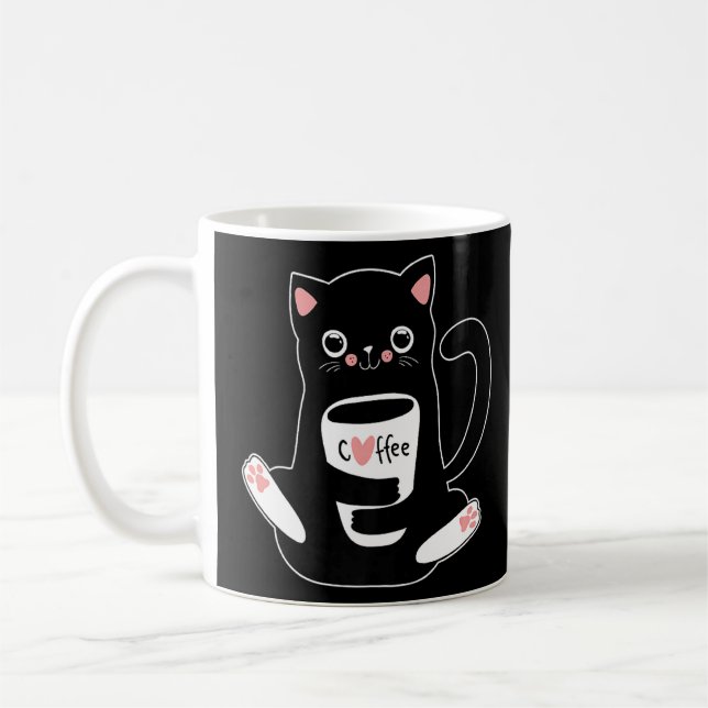 Línea de la Copa de Café con un gato lindo (Izquierda)