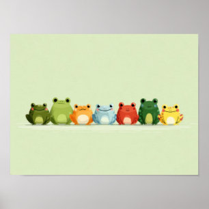 Línea de ranas lindas: arte de animal kawaii color