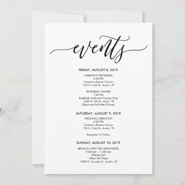 Línea de tiempo perfecta para Bodas / Tarjeta itin (Anverso)
