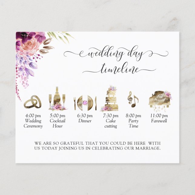 Línea de tiempo y programa de Boda morado y violet (Anverso)