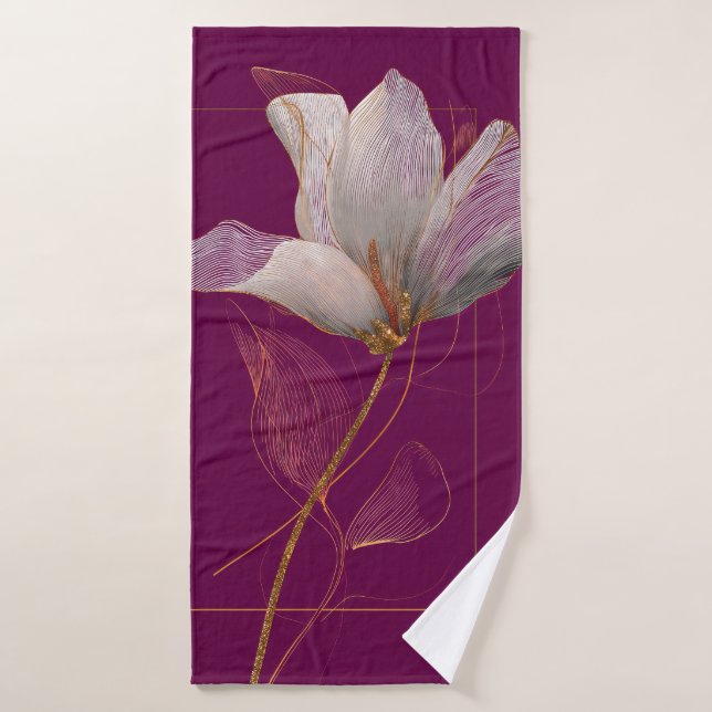 Línea dorada de magnolia blanca magenta (Toalla de baño)