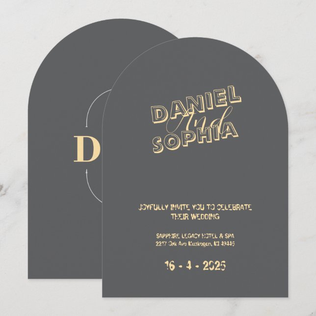 Línea dorada de tarjeta de invitación a boda retro (Anverso / Reverso)