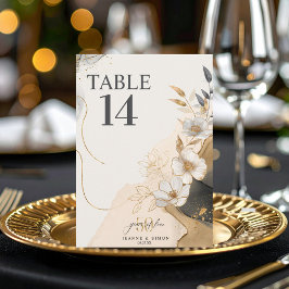 Línea Dorada Floral Tarjeta de Número de Mesa Aniv