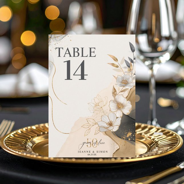 Línea Dorada Floral Tarjeta de Número de Mesa Aniv (Subido por el creador)