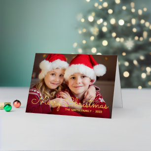 Línea fina de oro Feliz Navidad Foto de familia