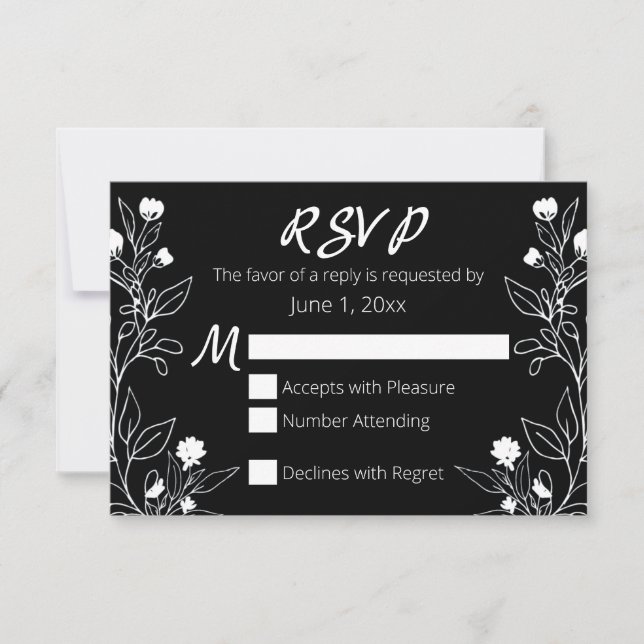 Línea floral Arte blanco y negro RSVP (Anverso)