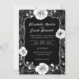 Línea floral Arte Invitación a la boda blanca y ne
