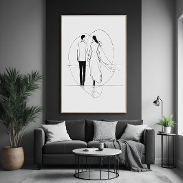 Línea minimalista Arte Pareja romántica sosteniend