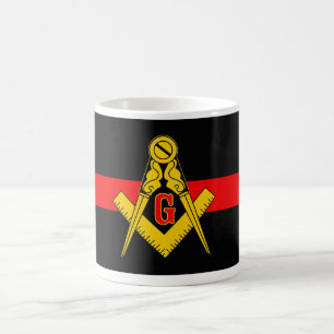 LÍNEA ROJA FINA TAZA DE CAFÉ MASÓNICA DEL BOMBE