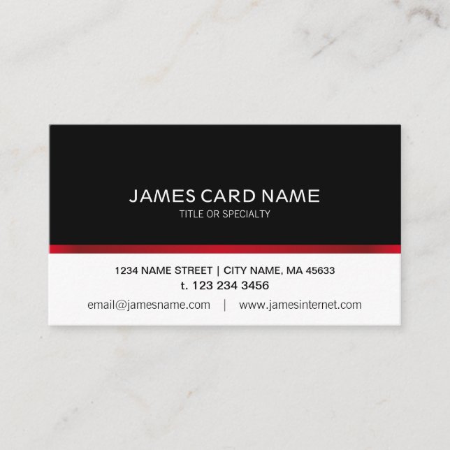 Línea roja negra/blanca elegante tarjeta de visita (Anverso)