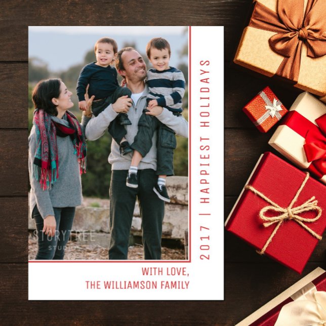 Línea simple rojo de la tarjeta el | de la foto (Red Simple Line Holiday Photo Card)