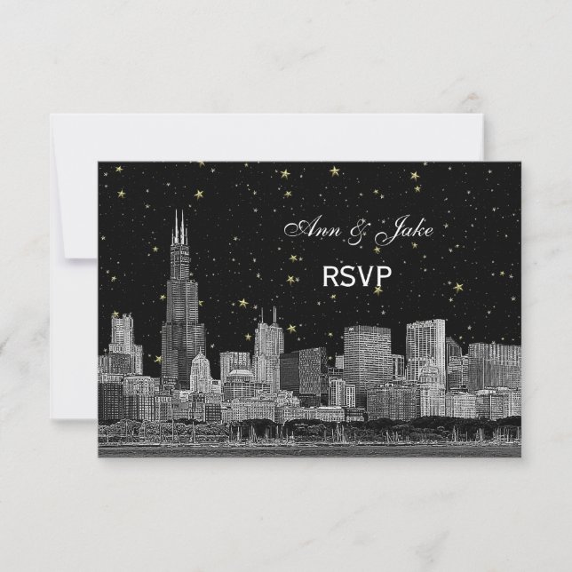 Línea Skyline de Chicago Etched Starry DIY BG RSVP (Anverso)