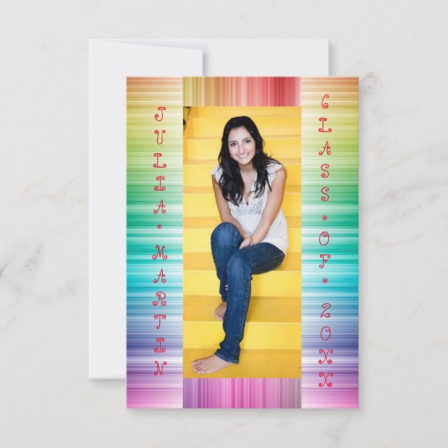 Líneas arcoiris con foto - Invitación 3x5 grado (Anverso)