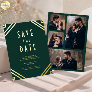 Líneas Art Déco Esmeralda Dorada Anuncio de Boda