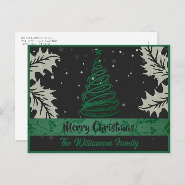 Líneas curvadas Árbol de Navidad Holly Hoja Verde  (Anverso / Reverso)