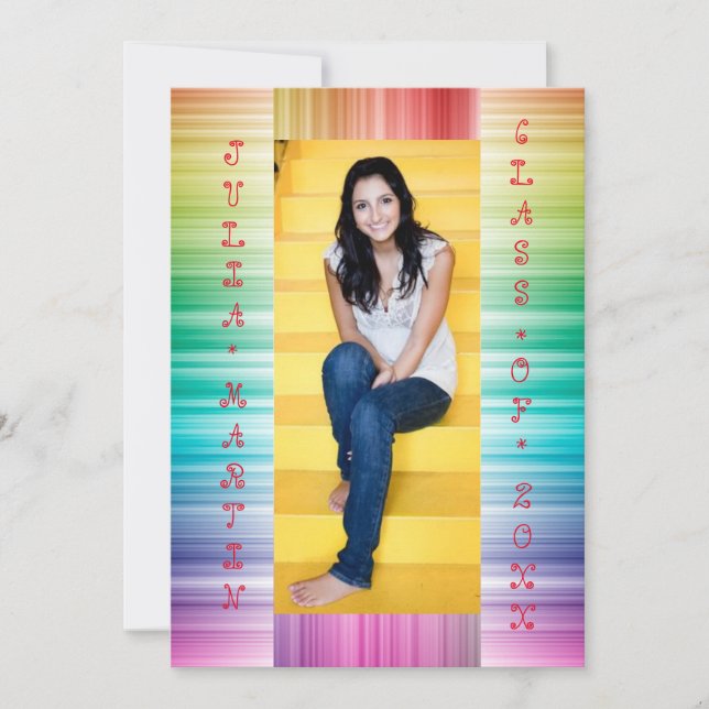 Líneas de arcoiris con foto - Invitación de grado (Anverso)