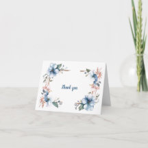 Líneas de flores azules: tarjeta de agradecimiento