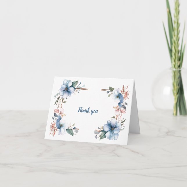 Líneas de flores azules: tarjeta de agradecimiento (Anverso)