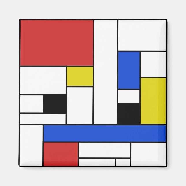 Líneas de Mondrian Imán Cuadrado de 2 Pulgadas (Frente)
