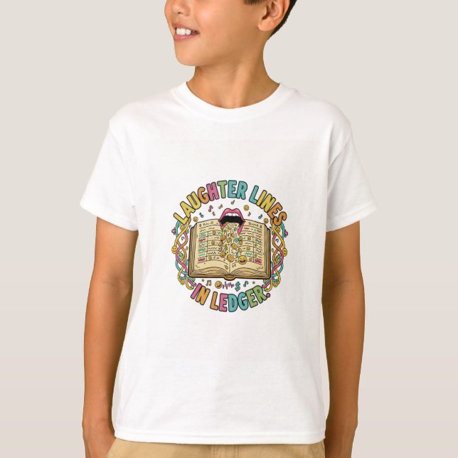 Líneas de Risa en Libro Mayor – Camiseta de Humor  (Anverso)