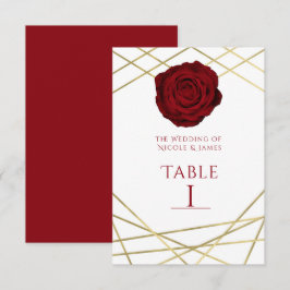 Líneas de Rosa Roja y Dorado Número de Mesa Floral