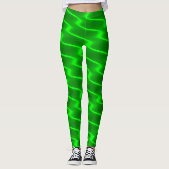 Líneas onduladas verdes de neón polainas leggings