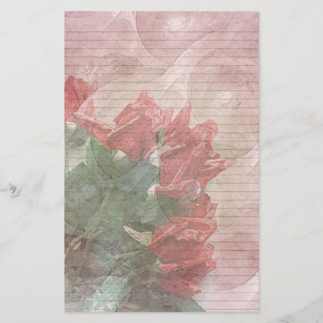 Líneas optativas de papel floral de rosas rojas (Anverso)