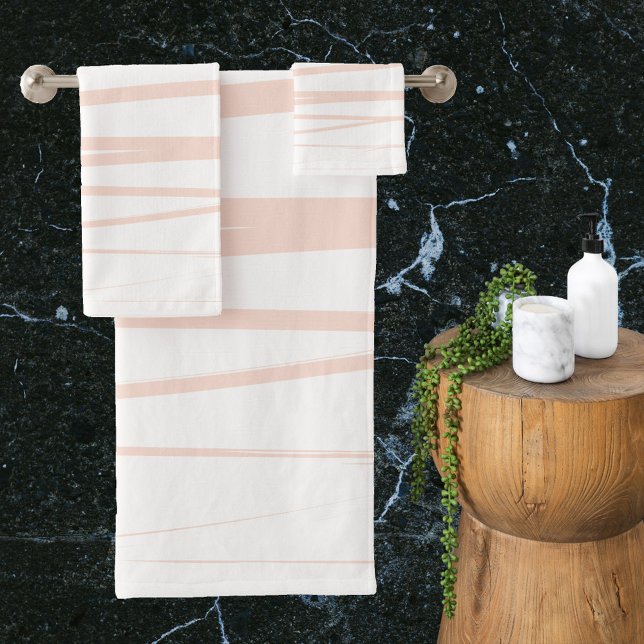 Líneas rosas modernas de Rubor Resumen Arte (Modern Blush Pink Lines Abstract Art Bath Towel Set)