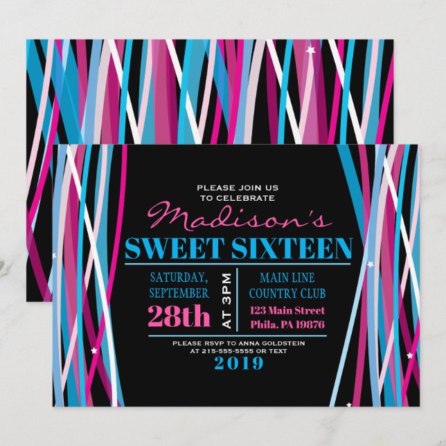 LÍNEAS SENCILLAS Dulces Dieciséis Invitación (Anverso / Reverso)