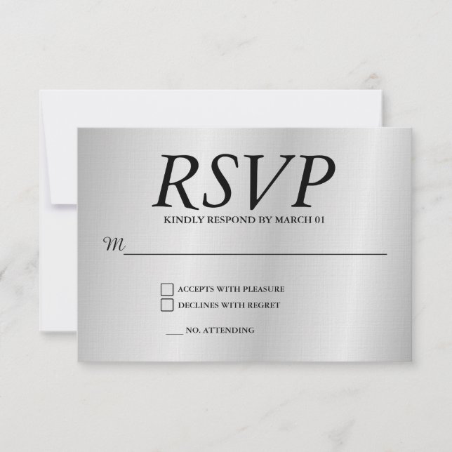 Linen Grey Wedding RSVP Response Reply Modern Card (Anverso)