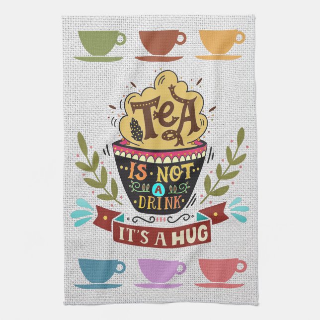 Linen Look Teacups Kitchen Toallas (Vertical)