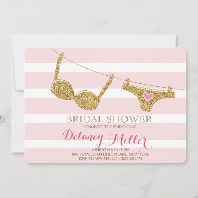 Lingerie Bridal Shower Invitación Rosa & Oro (Anverso)