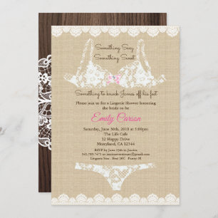 Lingerie burlap invitación a madera rústica