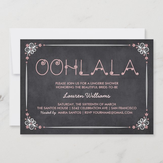 Lingerie Shower Invitaciones Chalkboard & Pink (Anverso)