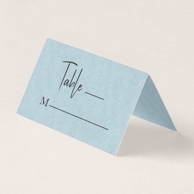 Lino azul simple guión negro Boda tarjeta de plaza (Anverso)