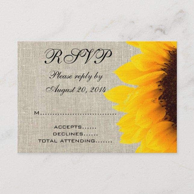 Lino Beige Girasol Rústico RSVP Boda (Anverso)