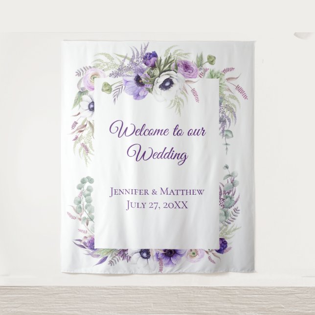 Lino de Anémonas Purpura Lavanda y Blanco | Tapiz (Anverso)