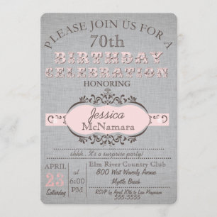 Lino gris elegante e invitación rosada del