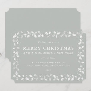 Lino verde gris impreso Holly Feliz Navidad